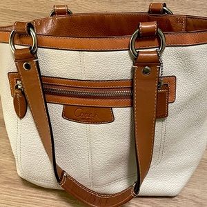 Cute white/brown leather Coach purse!